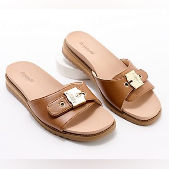 Dr. Scholl's Shoes - Dr. Scholl's Brown Slide Sandals with Gold Accent